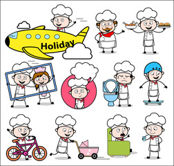Cartoon Chef with Different Concepts - Comic Concepts Vector illustrations
