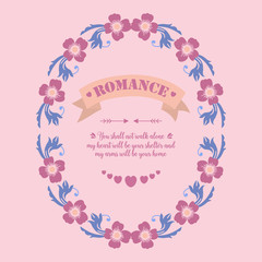 Romance Greeting card template, with beautiful leaf and pink floral frame. Vector