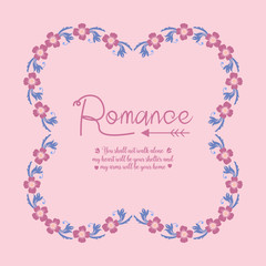 Romance Greeting card template, with beautiful leaf and pink floral frame. Vector