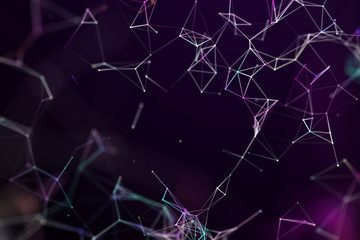 Abstract science background. Molecules technology with polygonal shapes, connecting dots and lines. Big data visualization.  Connection structure concept. 
