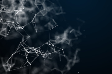 Abstract science background. Molecules technology with polygonal shapes, connecting dots and lines. Big data visualization.  Connection structure concept. 