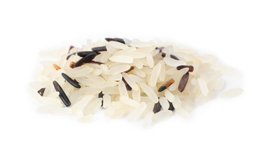 Mix of brown and polished rice isolated on white