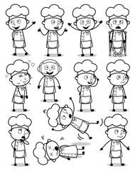 Comic Chef Retro Poses - Set of Concepts Vector illustrations