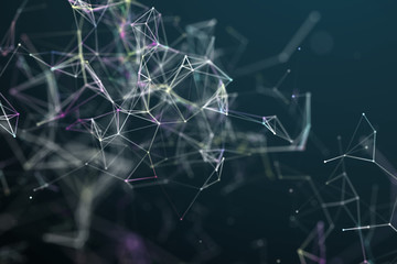 Abstract science background. Molecules technology with polygonal shapes, connecting dots and lines. Big data visualization.  Connection structure concept. 