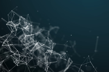Abstract science background. Molecules technology with polygonal shapes, connecting dots and lines. Big data visualization.  Connection structure concept. 