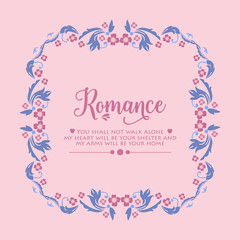 Modern shape of leaf and floral frame, for elegant romance greeting card decor. Vector