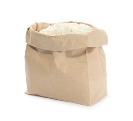 Organic flour in paper bag isolated on white