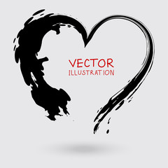 Abstract vector ink Heart. Painted with a brush.