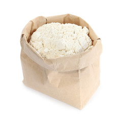Organic flour in paper bag isolated on white