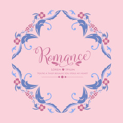 Poster decor for romance, with leaf and pink wreath unique frame. Vector