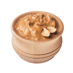 Peanut butter in a wooden bowl