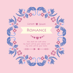 Antique pattern of leaf and floral frame with unique style, for romance greeting card design. Vector