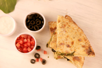 Healthy Stuffed Calzone Naan with Greens and Vegetables, Chicken Olives Herbs
