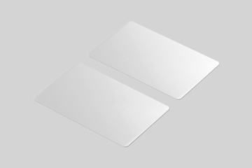 Blank white credit / debit / gift card mockup, Credit card for finance, bank or shopping discount plastic card, 3d Rendering isolated on light background