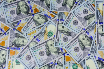 Background of the many american one hundred dollar banknotes