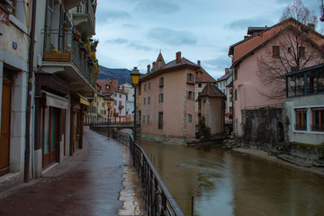 Winter morning in Annecy streets 