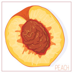 Vector silhouette of a peach slice. Isolated drawing fruit on a white background.