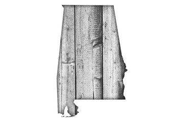 Karte von Alabama auf verwittertem Holz