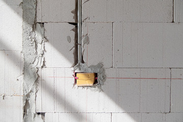 Interior pictures of buildings being constructed with autoclaved aerated bricks.