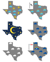 Fototapeta premium Karten von Texas mit verschiedenen Wettersymbolen