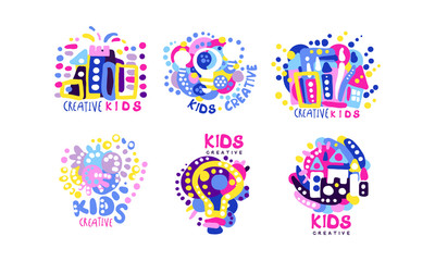 Kids Creative Labels Collection, Children Education Class, School Colorful Badges Vector Illustration