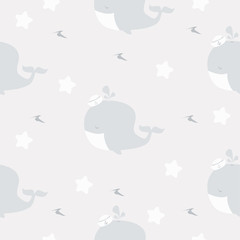 Cute little whale with hat vector pattern