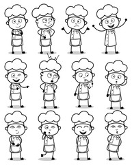 Drawing Art of Cartoon Chef Poses - Set of Concepts Vector illustrations