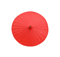 Red oil paper umbrella with water drops top view isolated on white background and clipping path