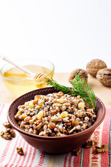 Kutia or kutya is a ceremonial grain dish with sweet gravy traditionally served by Eastern Orthodox Christians