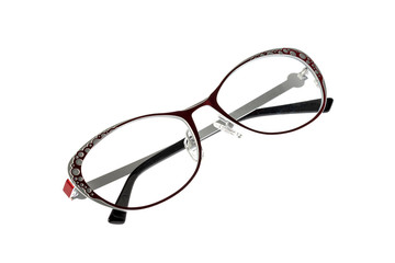 Round metallic glasses for a girl on a white background.