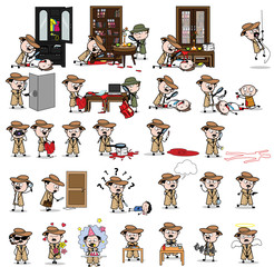 Cartoon Detective Agent - Set of Concepts Vector illustrations