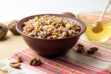 Kutia or kutya is a ceremonial grain dish with sweet gravy traditionally served by Eastern Orthodox Christians