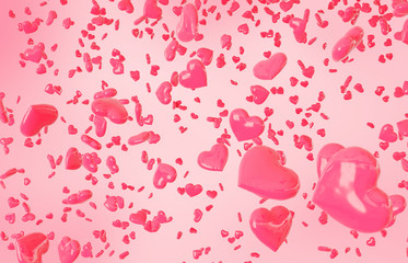 Red falling hearts Valentine day background