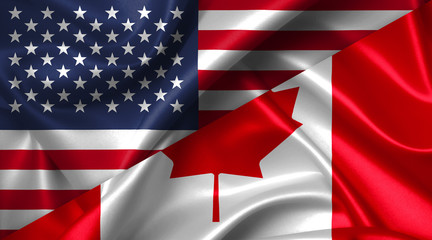 Fototapeta premium United States USA vs Canada flags comparison concept Illustration