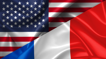 Fototapeta premium United States USA vs France flags comparison concept Illustration