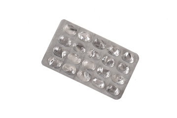 empty pack of tablets on the isolated background