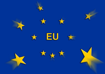 illustration of European Union Flag with moving stars that complete the circle of stars