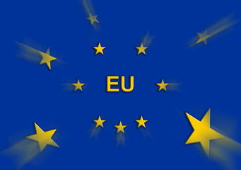 illustration of European Union Flag with moving stars that complete the circle of stars