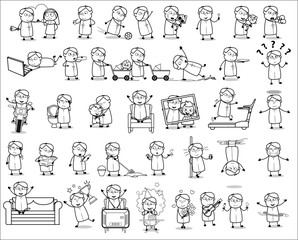 Priest Monk Character Drawings - Set of Concepts Vector illustrations