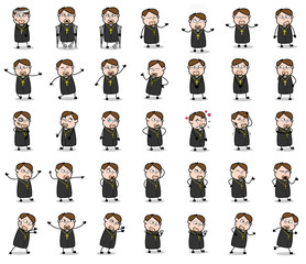 Cartoon Priest Monk Poses - Set of Concepts Vector illustrations