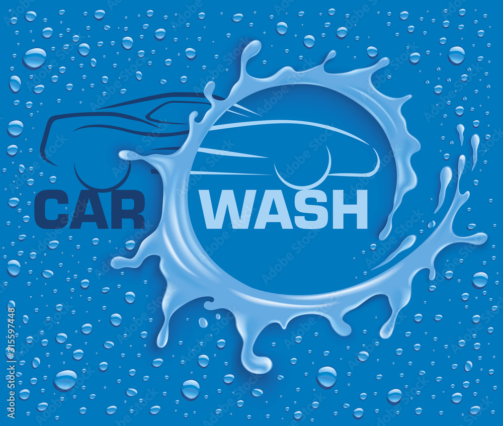 Wall mural car wash concept with many water drops	