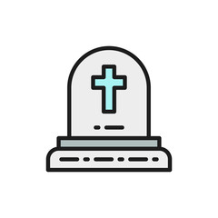 Obraz premium Tombstone with christian cross, grave, gravestones flat color line icon.