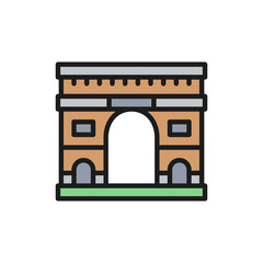 Fototapeta premium Triumphal Arch, landmark of Paris, France flat color line icon.