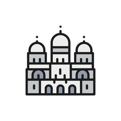 Basilica of the Sacred Heart, landmark of Paris, France flat color line icon.