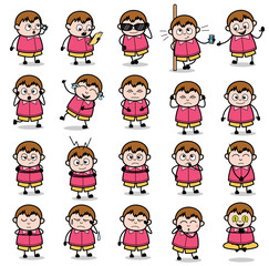 Collection of Cartoon Fat Boy Poses - Set of Concepts Vector illustrations