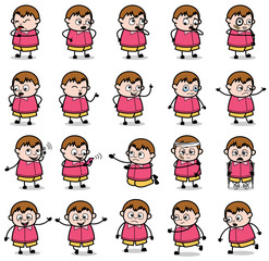 Lots of Poses with Cartoon Fat Boy - Set of Concepts Vector illustrations