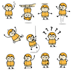 Fototapeta premium Different Poses of Fat Boy Character - Set of Vintage Concepts Vector illustrations