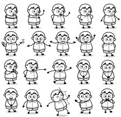 Drawing Art of Fat Boy Poses - Set of Concepts Vector illustrations