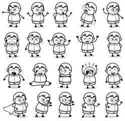 Retro Art of Fat Boy Poses - Set of Concepts Vector illustrations