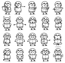 Retro Comic Fat Boy Poses - Set of Concepts Vector illustrations